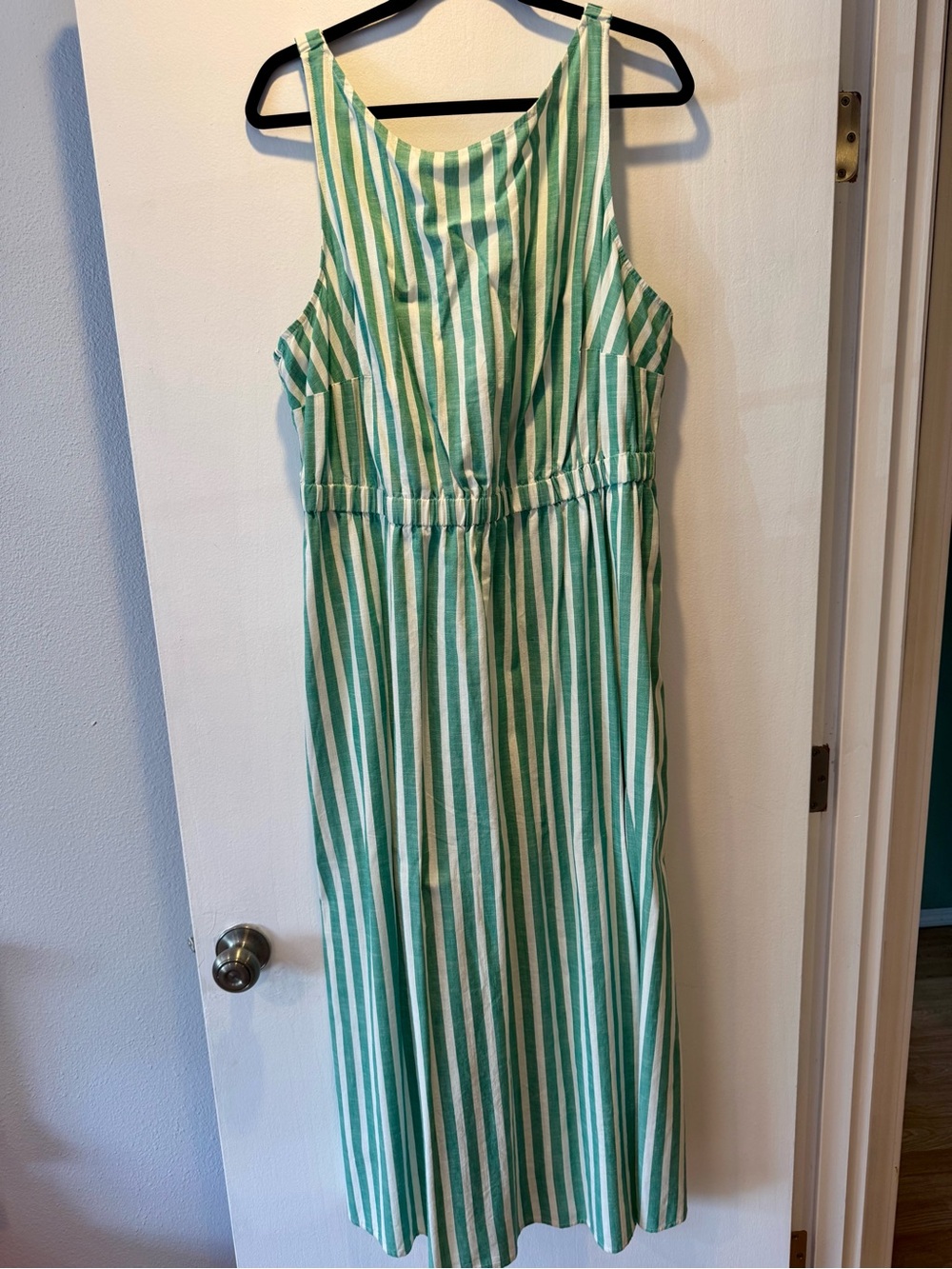 Universal Thread Green and White Striped Dress with Elastic Waist